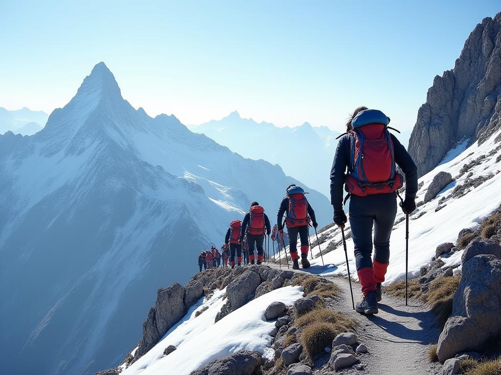 Adventure mountain trekking expedition with professional guides