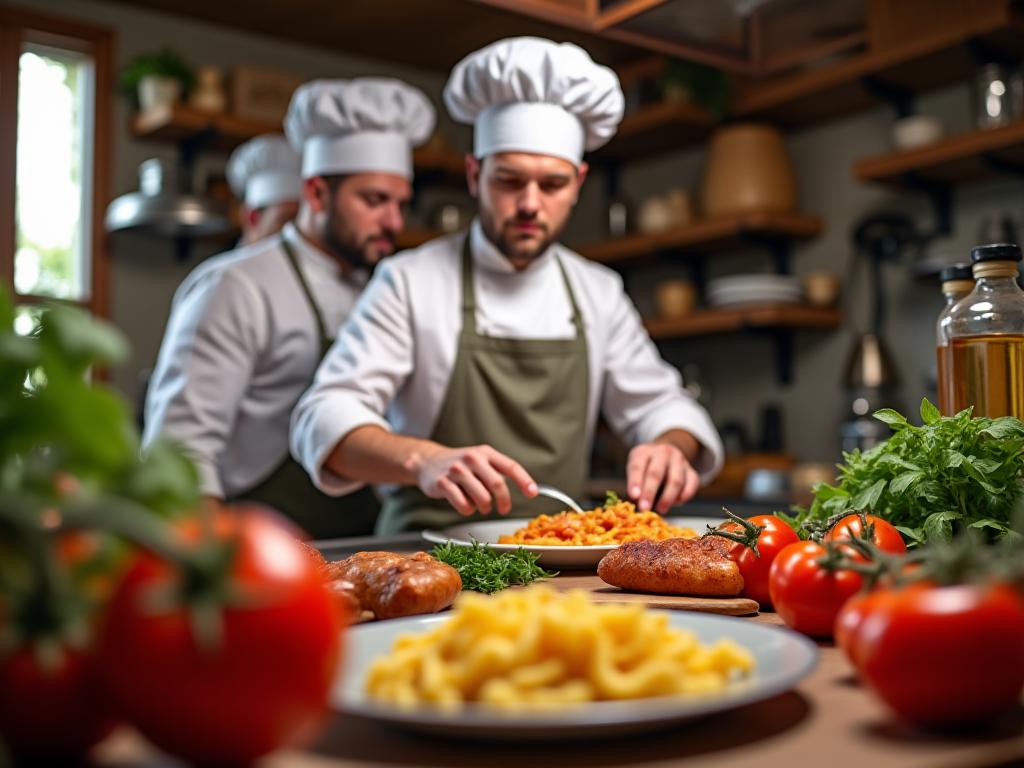Professional chef leading cooking class in authentic Italian kitchen