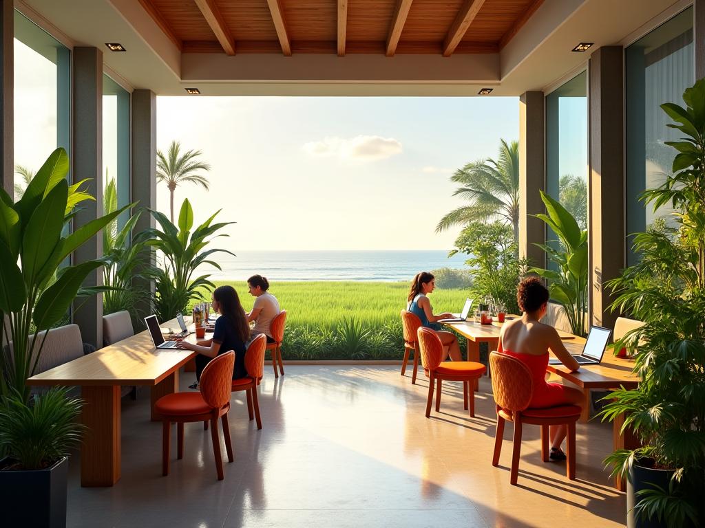 Modern digital nomad coworking space in tropical Bali setting