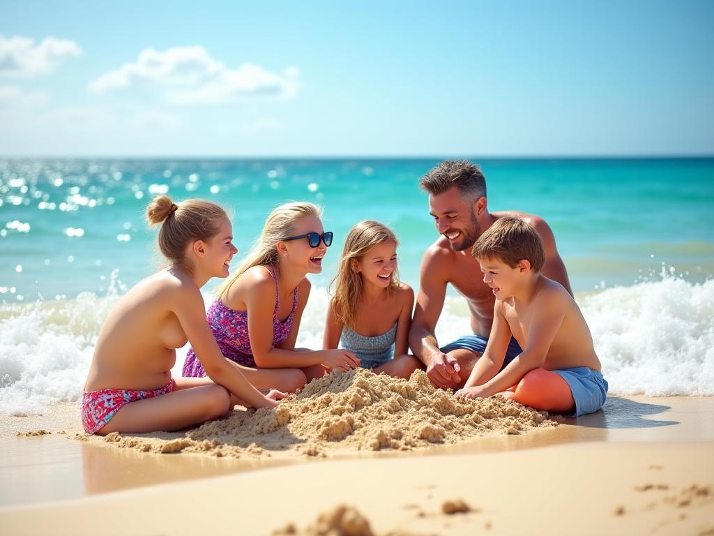 Happy multigenerational family enjoying beach vacation together