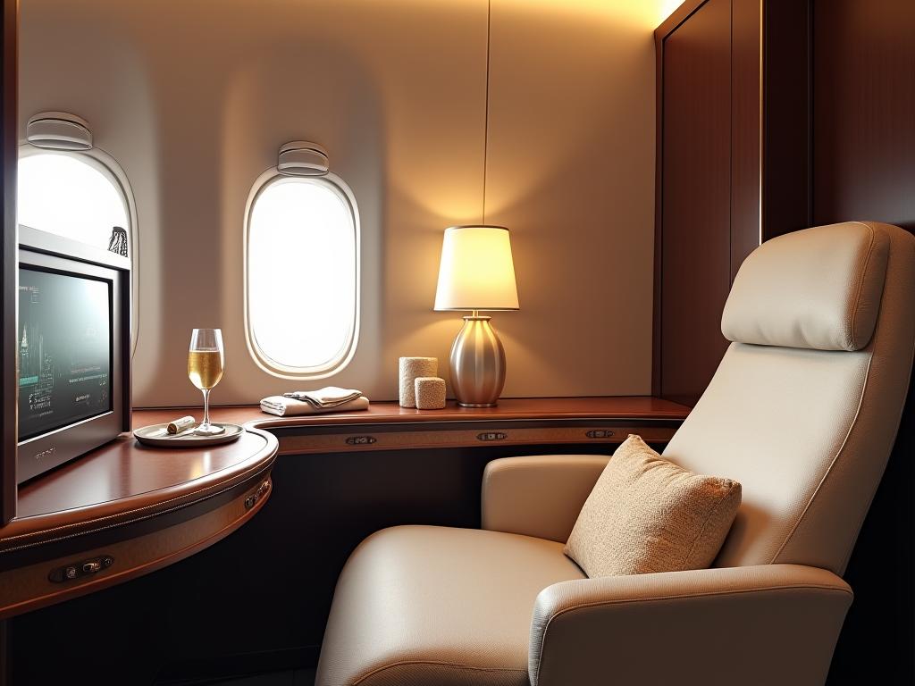 Luxury first-class travel suite with premium amenities